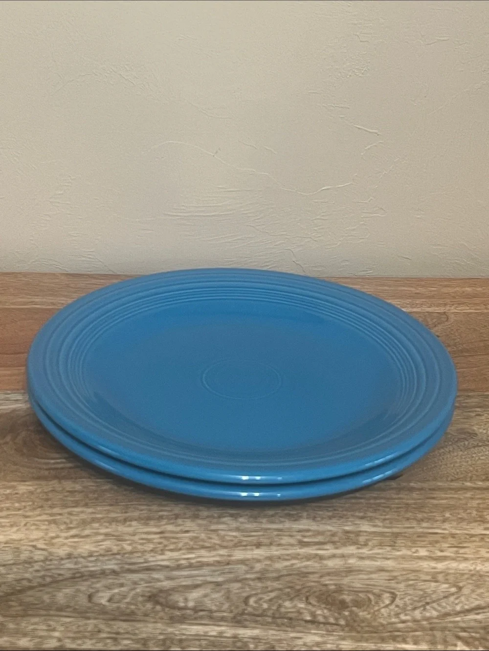 (2) 10.5-inch Homer Laughlin Fiesta dinner plate in rare to find Peacock Blue
